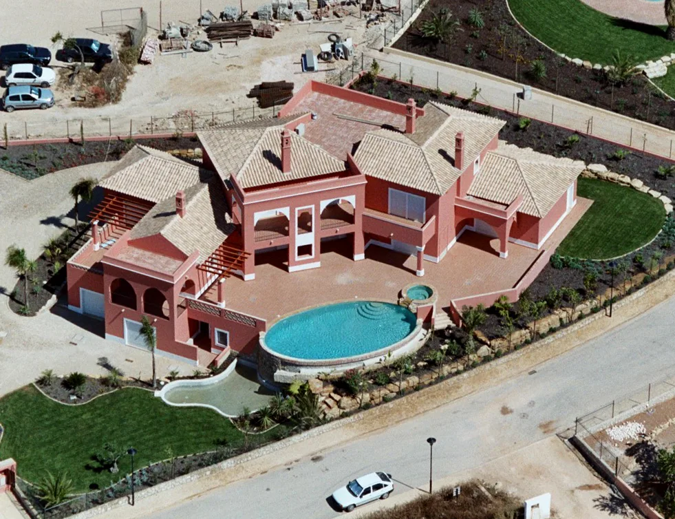Aerial view of the villa and landscaped driveway at Quinta do Monte Funchal, Lagos
