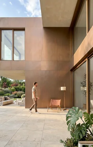 Rendering of the double-height entrance courtyard at Palmares — LT73
