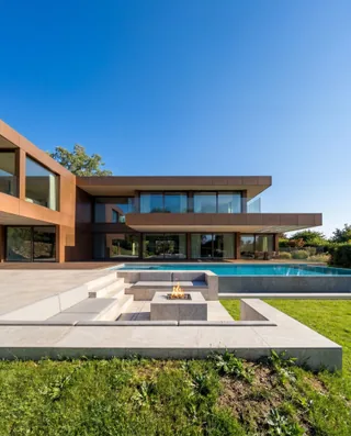 Rendering of the villa, pool and sunken seating at Palmares — LT73, Lagos